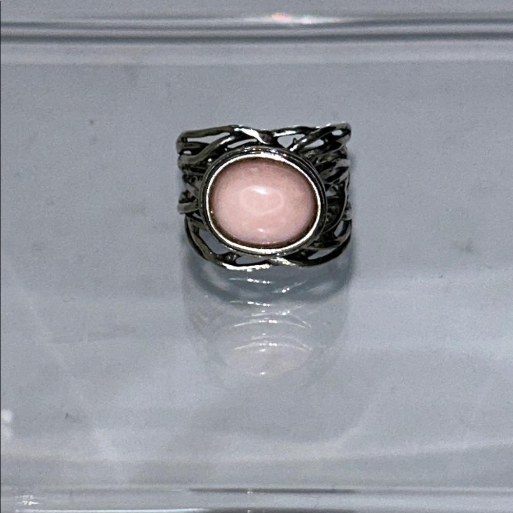 Genuine Peruvian Pink Opal Sterling Silver Ring Designer Passage to Israel Boho